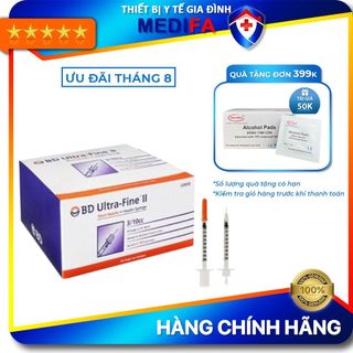 Hộp 100 cây bơm kim tiêm Insulin 0.5 mL BD ULTRA - FINE II SHORT NEEDLE 0.5ML/U100