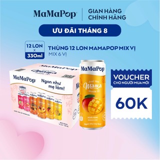 Thùng 12 lon nước trái cây sparkling MaMaPop mix 6 vị