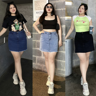 Chân váy ngắn jeans nữ bigsize tua lai, form ôm tôn dáng, đen đậm nhạt, co giãn thoải mái