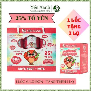 Nước tổ yến sào chưng dành cho trẻ em Kid's Nest Kute hương dâu 25% yến–YẾN XANH - Lốc 6 lọ x 70ml