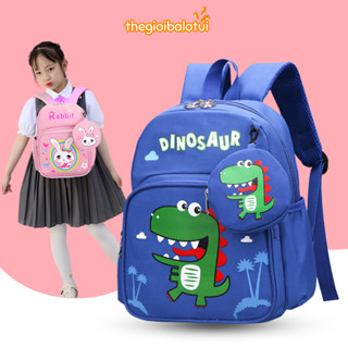 Balo cho bé từ 1-5 tuổi in hình thỏ hồng, khủng long xanh đi học mầm non, cặp mẫu giáo cho bé trai và bé gái dễ thương