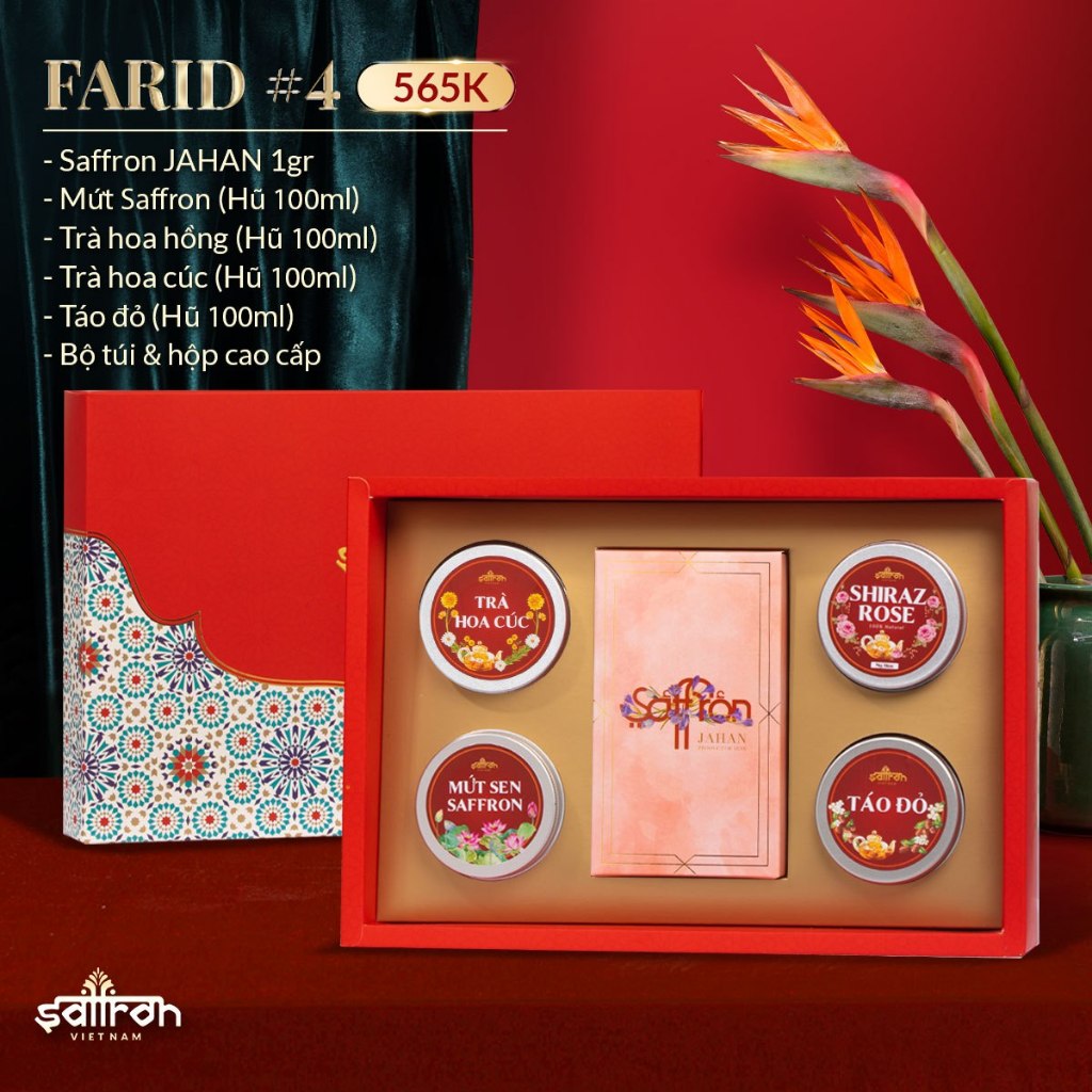 Bộ quà tăng  Nhụy hoa nghệ tây Saffron Việt Nam jahan 0.5gr và 1 đông trùng 3  trà