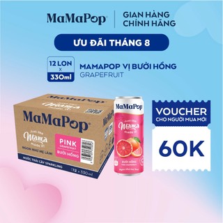 Thùng 12 lon nước trái cây sparkling MaMaPop vị Bưởi Hồng (330ml/lon)