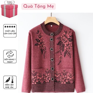 (CAO CẤP) Áo len thêu hoa cardigan cho bà mùa đông, áo khoác mùa đông cho bà cho mẹ trung niên