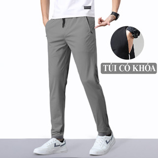 Quần Dài Nam Thể Thao Xuân Hè Vải Co Giãn Vicenzo Có Khóa Túi Đi Chơi Mặc Nhà, Quần Nam Dài Co Dãn Đường May Chất Lượng
