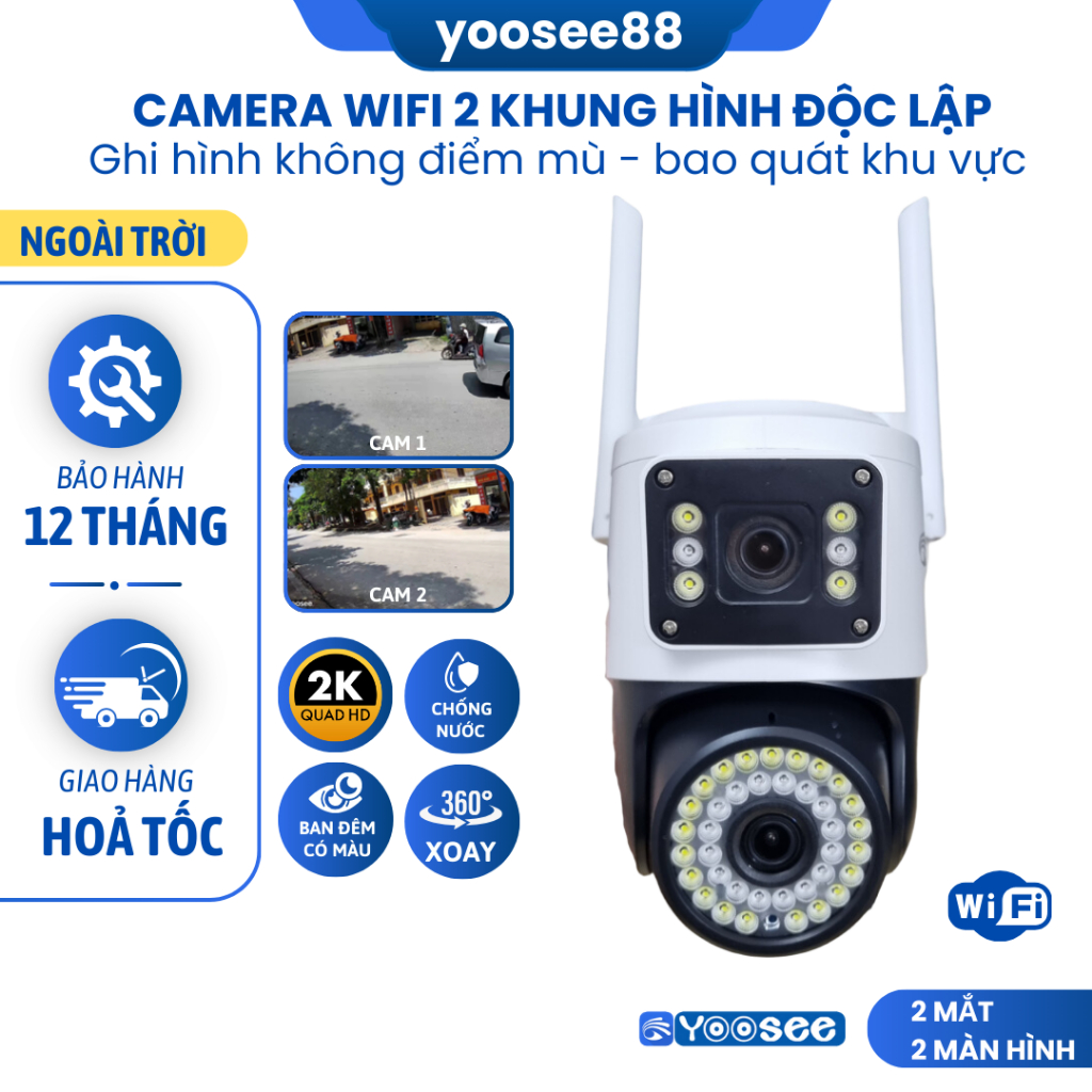 Camera WIFI YOOSEE Trong Nhà/Ngoài Trời, Xoay 360 Độ, Hỗ Trợ LED Ban Đêm Có Màu, Đàm Thoại 2 Chiều (BH 1 NĂM)