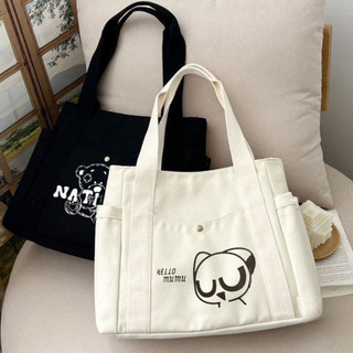 Túi tote vải canvas Helo munu ,Labubu nữ đựng vừa laptop cỡ lớn đeo vai phong cách Nhật Bản,túi đi học đi chơi đi làm