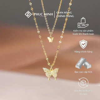 Vòng cổ nữ PMJ dây chuyền bạc hình bướm đính đá lấp lánh PMJ0096V Phúc Minh Jewelry