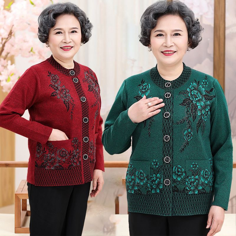 Áo khoác len ấm trung niên nữ tặng bà tặng mẹ cổ tròn cài nút sang trọng áo len nữ trung niên áo kho