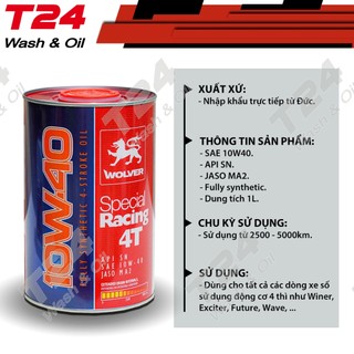 Dầu nhớt WOLVER SPECIAL RACING 10W40 SN LON 0.8L