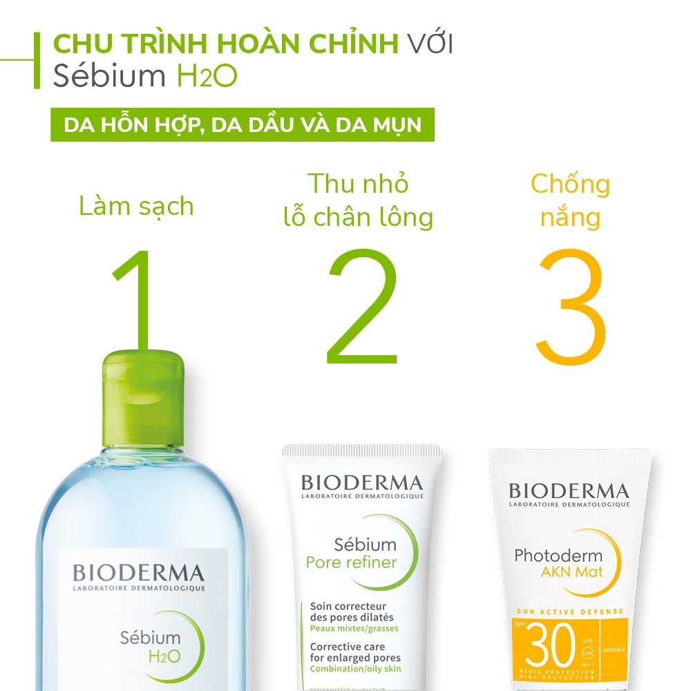 Dung dịch làm sạch và tẩy trang công nghệ Micellar cho da hỗn hợp, da dầu, và da mụn Bioderma Sebium H2O - 500ml | BigBuy360 - bigbuy360.vn