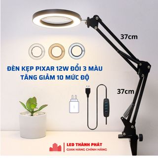 Đèn kẹp bàn LED Pixar 12W siêu sáng đổi 3 màu 10 mức độ sáng bảo vệ mắt , có thể gấp gọn xoay 360 độ