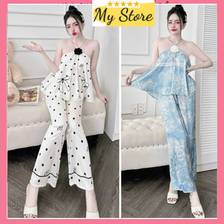 Đồ bộ pijama nữ lụa latin in 3D cao cấp, bộ lụa mặc nhà dễ thương ngắn tay freesize dưới 60kg My Store