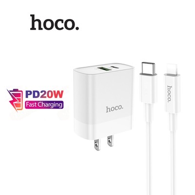 Bộ sạc nhanh Typec to IP PD20W 3.0A Hoco C80/C80A 2 cổng ( USB + Type-C ) dành cho 11/12/13/14 dài 1m