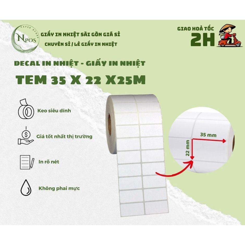 [2400 Tem] Giấy In Tem Mã Vạch 2 Tem, Cuộn Tem 35x22, Tem 2 Hàng, Tem Kioviet, Tem Sapo