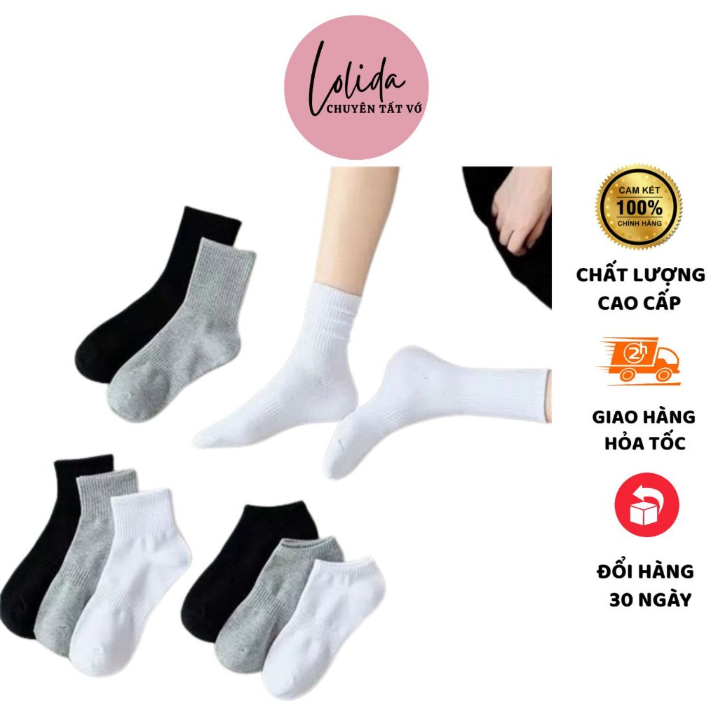 Tất Vớ Nam Nữ LOLIDA, Tất Nữ Cổ Cao - Cổ Thấp Tất Thể Thao Phong Cách Đơn Giản Mã T63