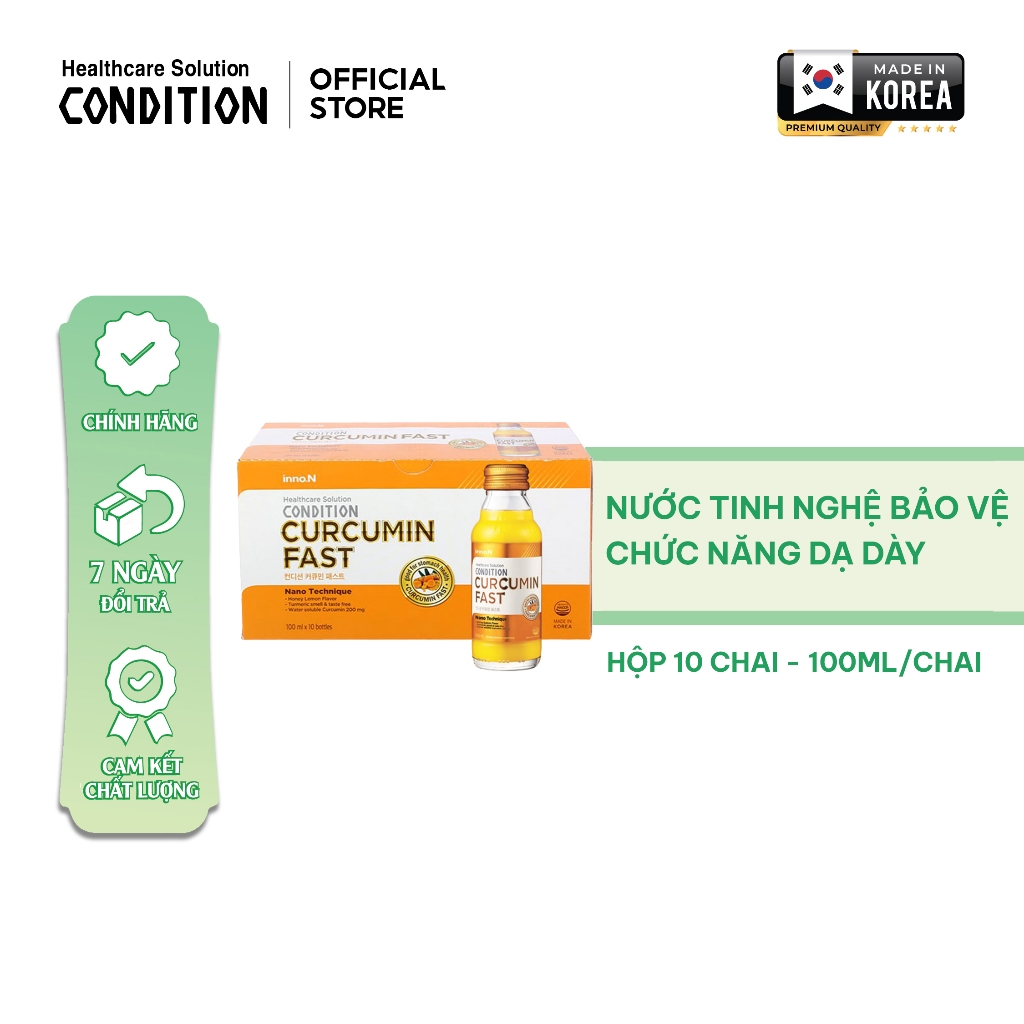 Hộp 10 chai nước tinh nghệ Nano Condition Curcumin Fast bảo vệ chức năng dạ dày