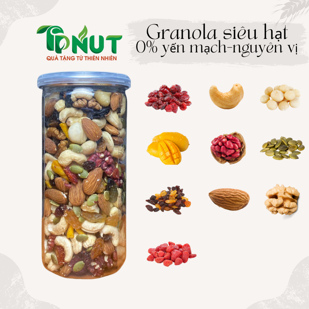 500g Granola siêu macca, siêu hạt không có yến mạch TPNut