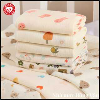 Khăn tắm bé sơ sinh Muslin 4 lớp size lớn, Khăn tắm em bé siêu mềm mịn, thấm hút tốt 2 lớp