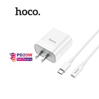 Bộ sạc nhanh TypeC to IP PD20W 3.0A Hoco C80/C80A 2 cổng ( USB + Type-C ) dùng cho ip11/12/13/14 dài 1m