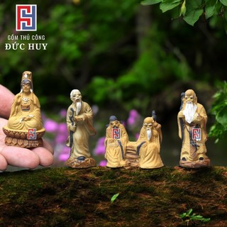 Bộ 4 tượng gốm mini phụ kiện trang trí hòn non bộ chậu cây bonsai