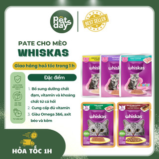 Pate Whiskas 80G - Thức Ăn Dạng Gói Thơm Ngon Bổ Dưỡng Từ Thịt Thật Cho Mèo Con Và Mèo Lớn (PetDays)