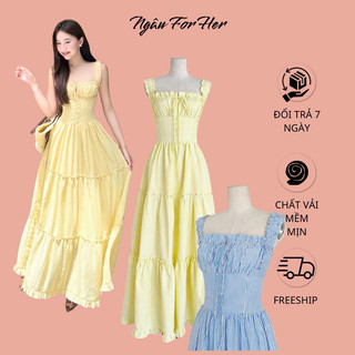 Ruby maxi- đầm maxi hai dây cúp ngực tiểu thư, đầm hai dây phối bèo dáng xoè tâng ngâu for her