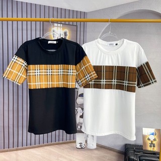 Áo thun nam nữ kẻ sọc cổ tròn phối kiểu B RỜ vải cotton thoáng mát mềm mịn cao cấp-AHFASHION