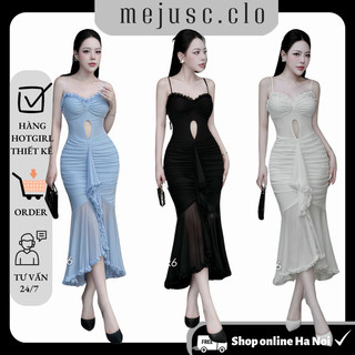 Đầm thiết kế 2 dây dáng dài ôm body lưới bèo khoét eo đuôi cá đi chơi đi tiệc sang trọng m189
