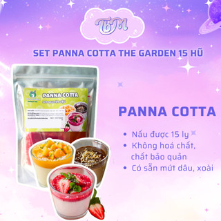 [TẶNG SỐT ĐÀO/DÂU 30ML] Set panna cotta thạch kem sữa Ý làm tại nhà vị dâu, xoài, socola 15 hũ The Garden set vừa
