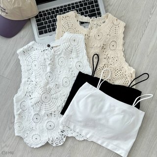 Set áo ren lưới trơn sát nách cài nút cổ freesize Pumi 16165