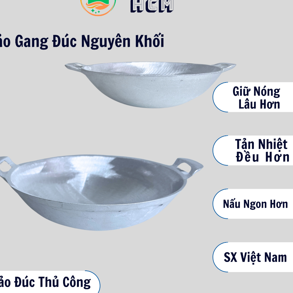 Chảo Gang Đúc Nguyên Khối-Chảo Gang Đúc Thủ Công Chiên Cá Chiên Bánh