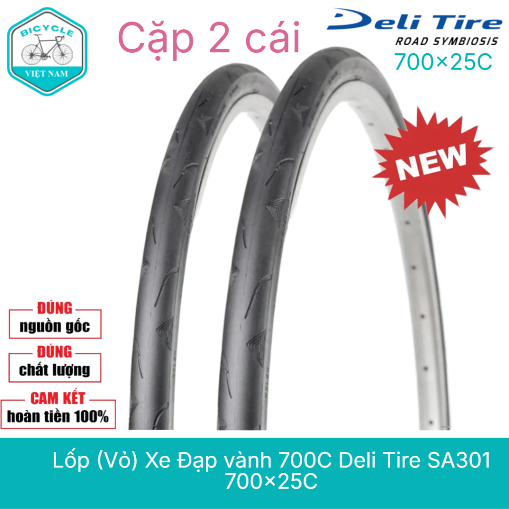 Cặp 2 Cái Vỏ Lốp Xe Đạp Vành 700C Deli Tire SA301 700x25C