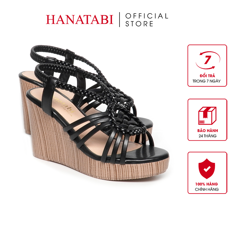 Giày Sandal Nữ Đế Xuồng PU Siêu Nhẹ Cao 9cm Hanatabi Quai Đan Hậu Thun (35-39) Mã HNSDX9F1113