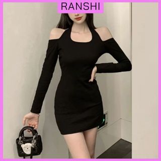 Đầm Body Dài Tay RANSHI Thiết Kế Cổ Yếm Hở Vai Ôm Dáng Sexy Cho Nữ Váy Hở Lưng Chất Thun Gân Dày Dặn - RBD049