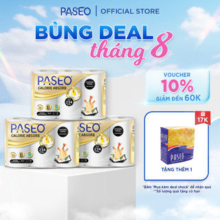 Combo 3 lốc giấy bếp đa năng cao cấp Paseo Calorie Absorb lau dầu mỡ, thấm hút nhanh (3 cuộn 2 lớp)/lốc