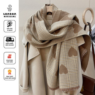 Khăn quàng cổ khăn choàng len cashmere dệt kim họa tiết trái tim dày dặn ấm áp cho nam nữ k21