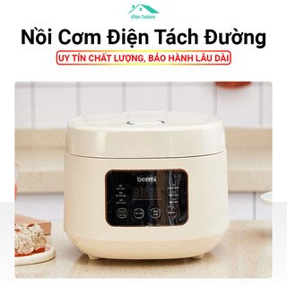 Nồi cơm điện mini tách đường đa năng beemi 1,2 lít công suất 500w có hẹn giờ, giữ ấm