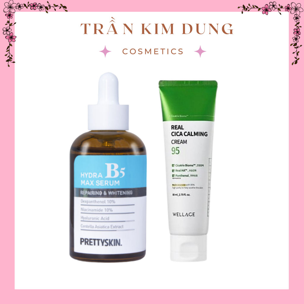 Combo serum B5 da thường Pretty Skin 50ml và Kem dưỡng phục hồi, dịu da cica Wellage 50ml