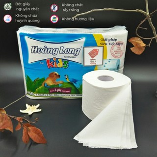 Lốc 6 cuộn giấy vệ sinh 4 lớp Hoàng Long Kids có lõi dai mềm mịn - Giấy cuộn nhỏ loại 1