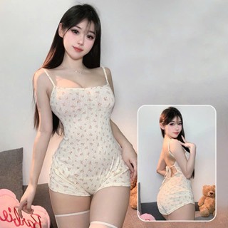 Jumpsuit hoa nhí phong cách lãng mạn gợi cảm đồ ngủ liền thân bodysuit nữ