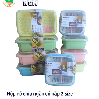 Bộ thau rổ có nắp đậy và miếng chia ngăn tiện lợi rửa rau quả đựng thực phẩm tủ lạnh nhiều màu