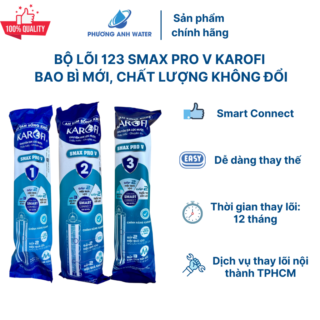 Bộ lõi lọc thô 123 SMAX Pro V chính hãng Karofi, Smart Connect kết nối thông minh cho máy thế hệ mới