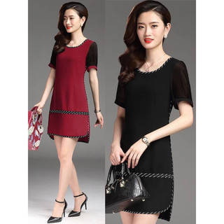 V43 Đầm suông phối kẻ 2 màu hãng NK cho nữ