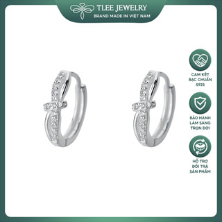 Khuyên tai bạc nữ TLEE tròn nơ thắt đính đá nữ tính TLEE JEWELRY B0391