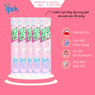 Combo 5 bông tẩy trang ipek 130 miếng không xơ bông