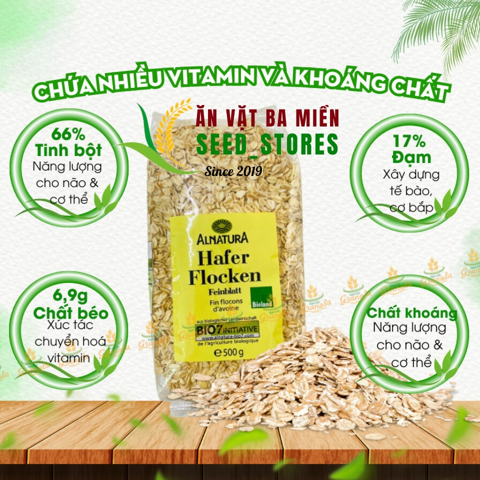 Yến mạch cán dẹt, cám mỏng vỡ Hafer Flocken yến mạch tươi 500gr cuả Đức, 5 phút ăn liền hàng loại 1