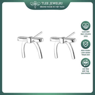 Khuyên tai bạc nữ TLEE, bông tai nơ trơn móc kẹp cá tính TLEE JEWELRY B0490
