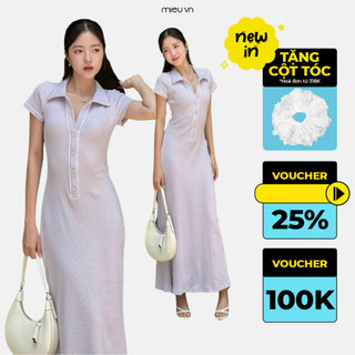 Đầm Polo Dáng Dài Viền Line MIEU Đầm Thun Nữ Suông Váy Polo Màu Tím Pastel Thanh Lịch - LJU03