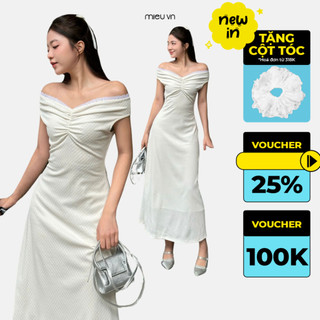 Đầm Thun Trễ Vai Nữ MIEU Đầm Ôm Dáng Dài Thiết Kế Nhún Ngực Viền Đăng Ten Thanh Lịch - LJU08